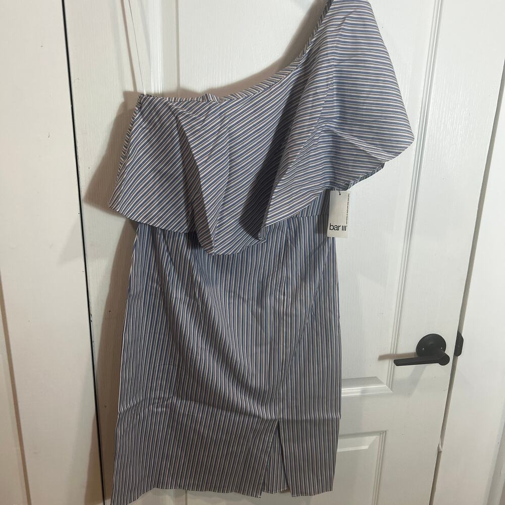 BAR III Women's Blue Striped Ruffled Slitted Dress Size M
